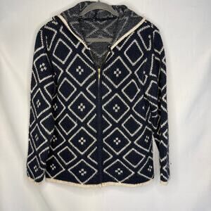 Vintage Wool Mohair Blend Geometric Knit Full Zip Hooded Sweater Italian